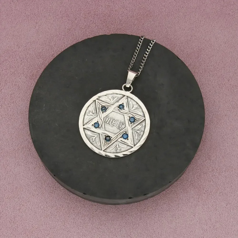 sterling silver mens 1 ct blue diamond star of david curb chain necklace 24in